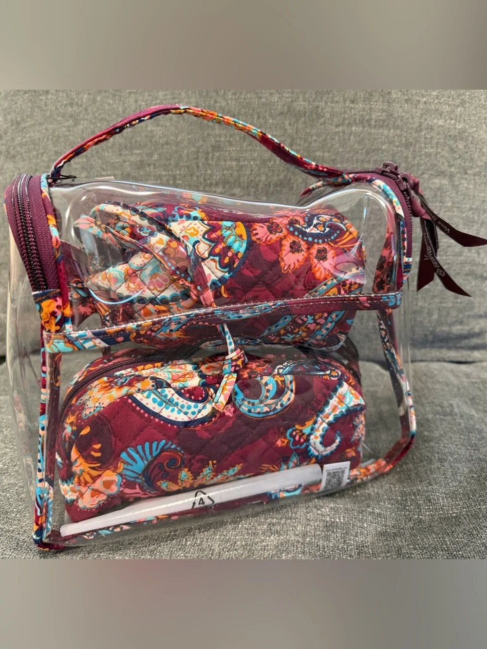 Vera Bradley Plum Floral Clear Travel Cosmetic Bag Set